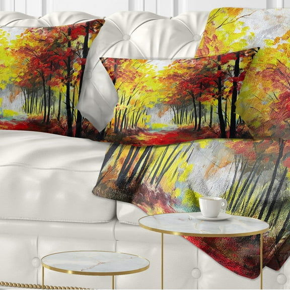 Designart Walk Through Autumn Forest - Landscape Printed Throw Pillow - 12x20