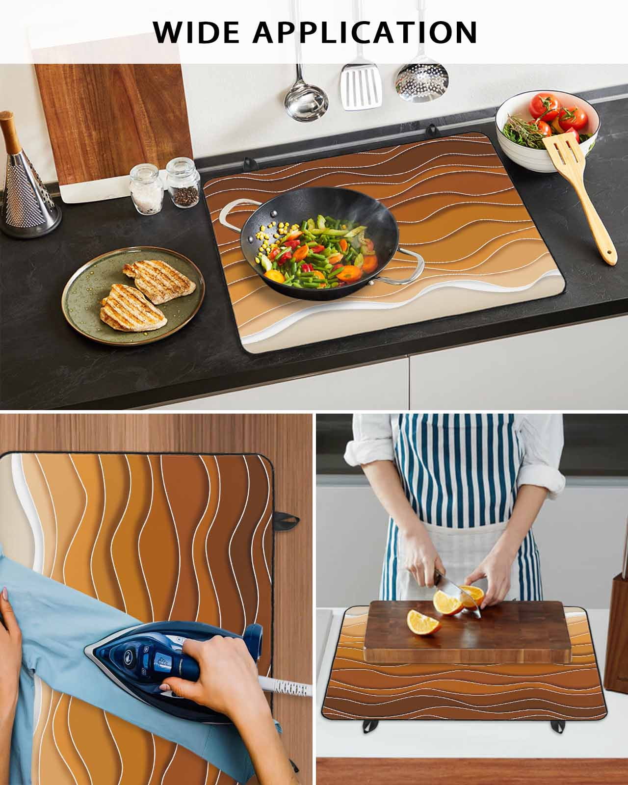 nqOlkjepod Large Induction Cooktop Protector Mat 36"x21", Orange Ocean Waves Stove Top Covers for Electric Stove, Coastal Country Abstract Ombre Stripes Stove Burner Cover Mats Stove Cover