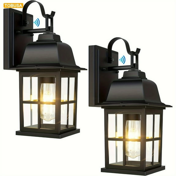 MetroTek 2-Pack Dusk To Dawn Outdoor Wall Lights, Exterior Light Fixtures With Photocell, 100% Anti-Rust Aluminium Outside Black Wall Lanterns, Outdoor Wall Sconces For Porch Patio House Garage