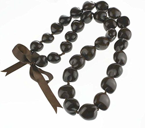 New 32" Best Quality  Black Kukui Nut Necklace Lei 
