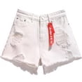 thumbnail image 2 of Pantalones cortos de mujer Pantalones cortos de cintura alta Agujeros destruidos Pantalones cortos con dobladillo deshilachado, Blanco, L Vogacara AP001525-13B, 2 of 7