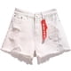 thumbnail image 2 of Pantalones cortos de mujer Pantalones cortos de cintura alta Agujeros destruidos Pantalones cortos con dobladillo deshilachado, Blanco, L Vogacara AP001525-13B, 2 of 7