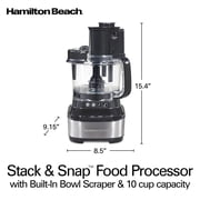 Hamilton Beach Stack & Snap 10-Cup Food Processor, 500 W, 2-Speed with Pulse, Extra-Large Chute and Bowl Scraper, Black