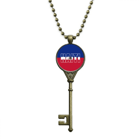 haiti country flag name art deco fashion key necklace pendant tray embellished chain