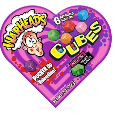 Warheads Sour Cubes Valentine's Candy Heart Box, 2 oz., Made in Plant that Processes Milk and Soy