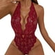 thumbnail image 4 of Gibobby Lencería sexy de encaje para dormir Lencería de una pieza a la para mujer, lencería de juego de rol, disfraces sexys para mujer, lencería de encaje a cuadros rojos(Vino, M), 4 of 5