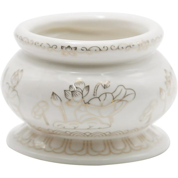 4 Inches White Ceramic Incense Small Burner Pot for for Meditation, Prayer & Yoga for Praying Buddha Tibetan Buddhist Altar Incense Censer