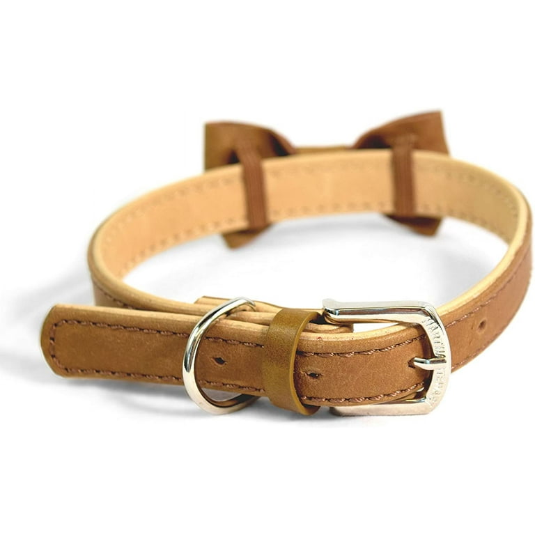 MARTHA STEWART Leather Bow Tie Buckle Collar for Dogs Brown Size 16
