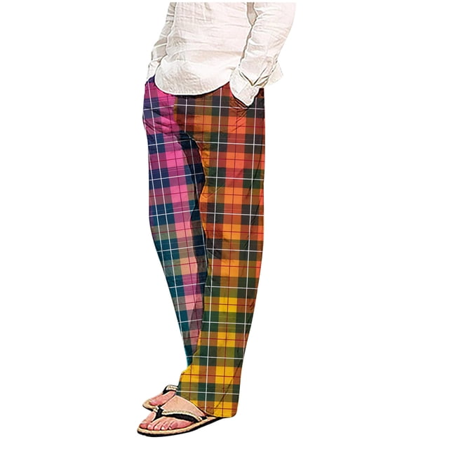 Pantalones de pijama largos de poliéster para hombre, informales, con estampado a cuadros, holgados y deportivos.