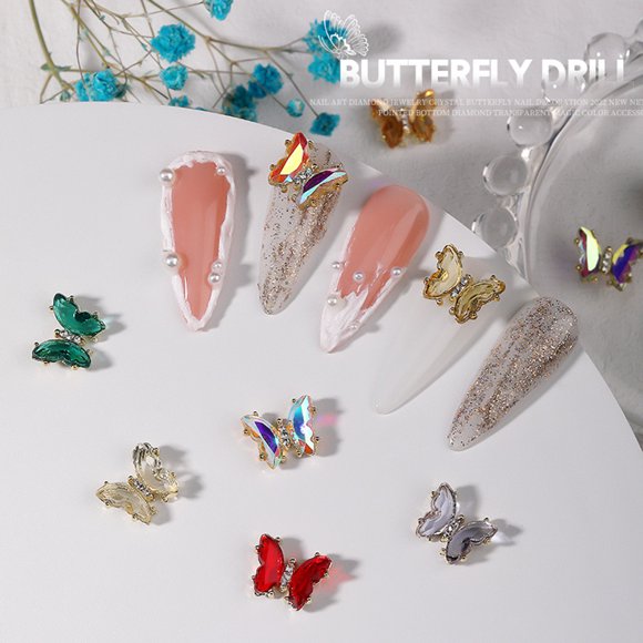10Pcs Nail Art Decor Three-dimensional Shiny Glitter Sparkling DIY Mini Nail Accessories Fake Crystal Butterfly Nail Charm Manicurist Supply