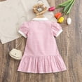 thumbnail image 4 of Huowey Girls Baby Classic Dresses Plaid Floral Embroidery Button Summer A-Line Dress Polo Collar Short Puff Sleeves Comfortable Casual Outfit Fashionable Dailywear,Pink,6-12 Months, 4 of 6