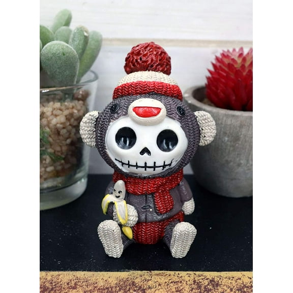 Ebros Furrybones Sock Munky Figurine in Stuffed Sock Monkey Costume 3 Inch Tall