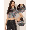 thumbnail image 2 of Disfraz de navidad Top corto metalizado de manga corta con cuello alto para mujer Multicolor Negro M, 2 of 6