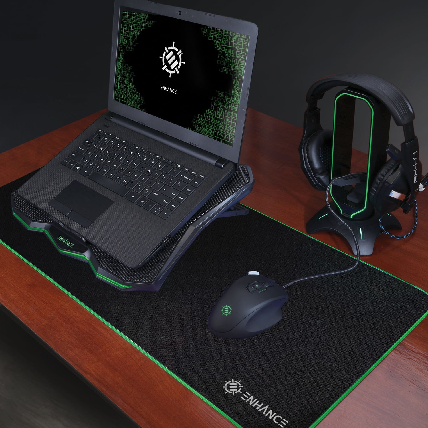 Enhance Cryogen 5 Laptop Cooling Pad (Green) - Upto 17" Screen Size Notebook Support - 1 Fan(s) - 800 rpm - 471.3 gal/min - Metal Mesh - Green