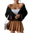 thumbnail image 1 of xiaxaixu Women's Open Front Knit Cardigan, Cherry Jacquard Long Sleeve Loose Sweater Cropped Jacket for Spring, Fall, 1 of 9