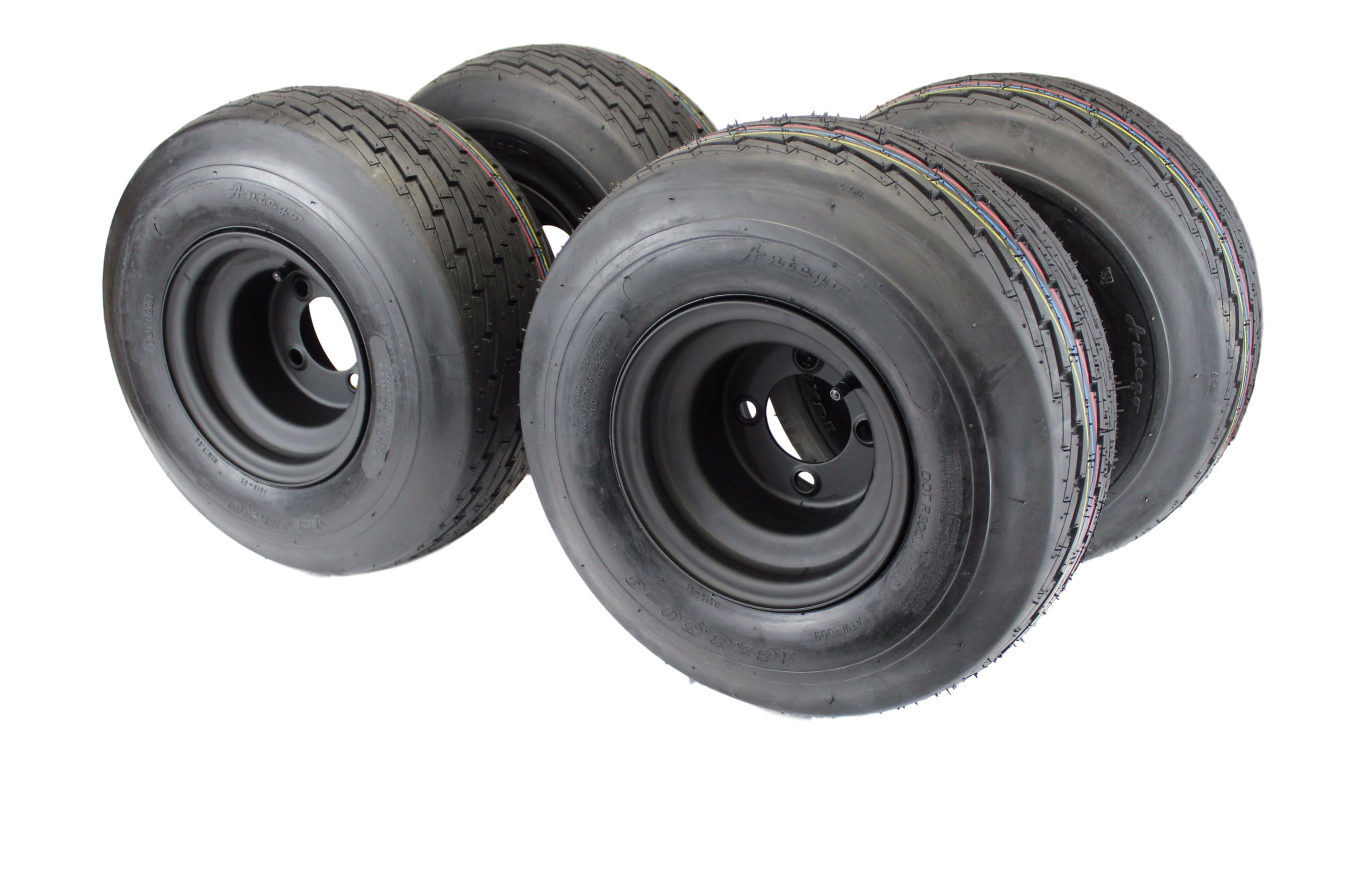 8" MATTE BLACK STEEL GOLF CART WHEELS WITH 18X8.508" TURF 4 PLY TIRES