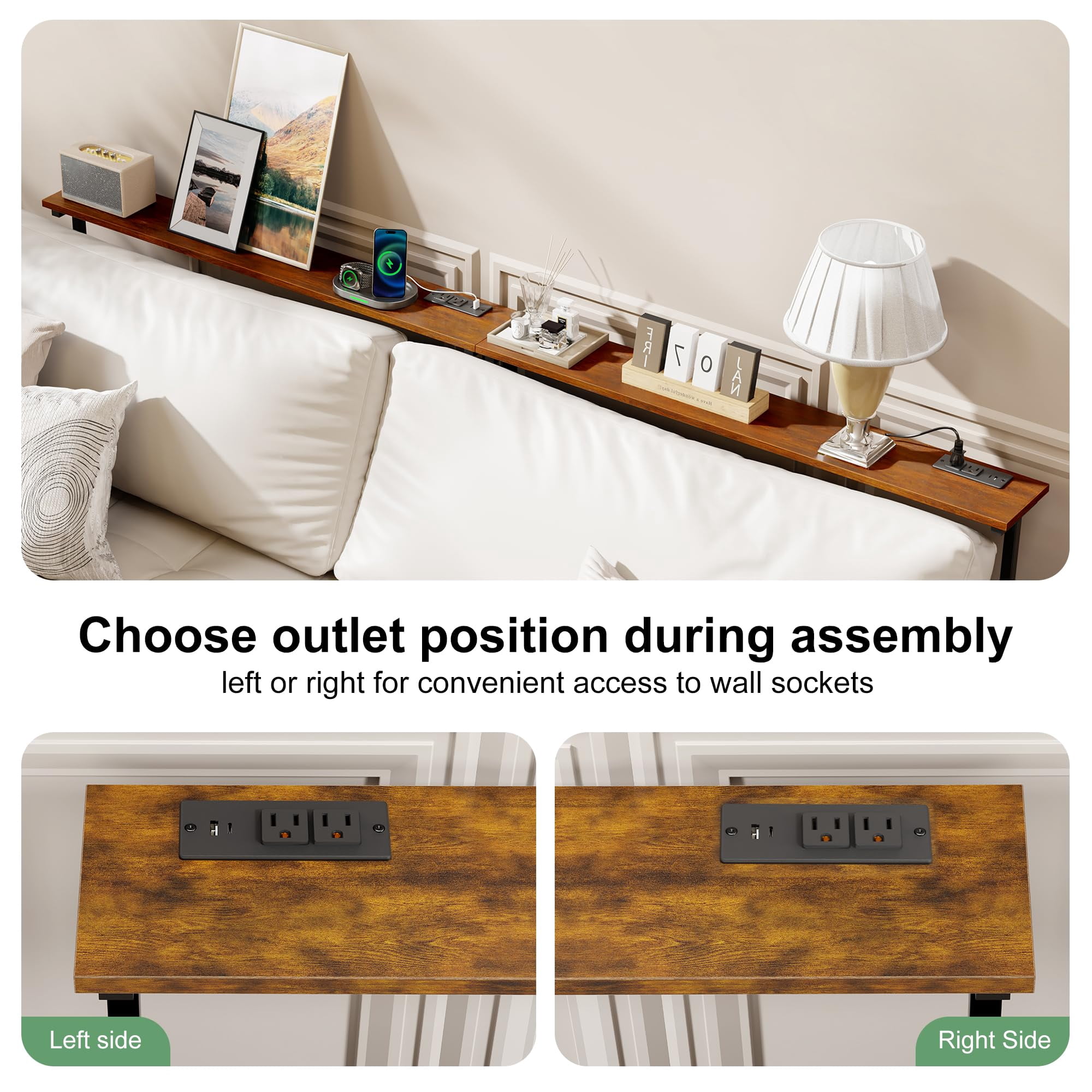 2 Pack 79" Behind Couch Table with Adjustable Height Narrow Console Sofa Table with 2 Power Outlets Long Entryway Table for Hallway Bedroom Living Room Decor Foyer Furniture Rustic Brown