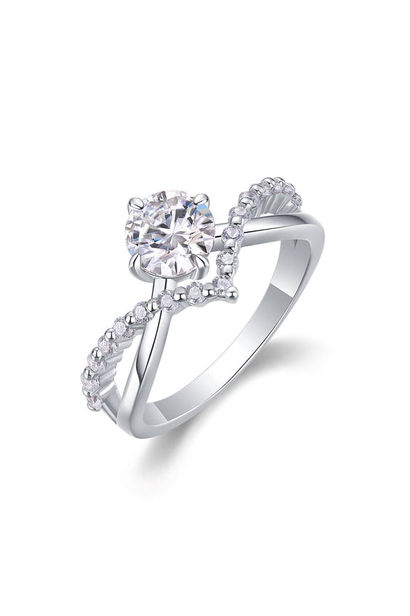 Chevron Crown Ring Solitaire Engagement Ring 1.9 Ct Diamond 14K White Gold Over