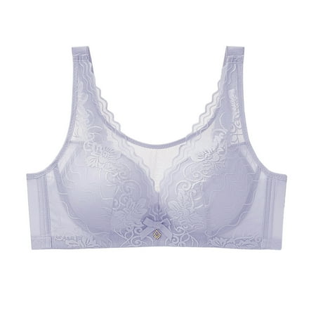 Elvqul Purple Bras for Women Nylon Wireless Breathable Bralette Plus Size Comfort Underwear Lightweight Lace Bras