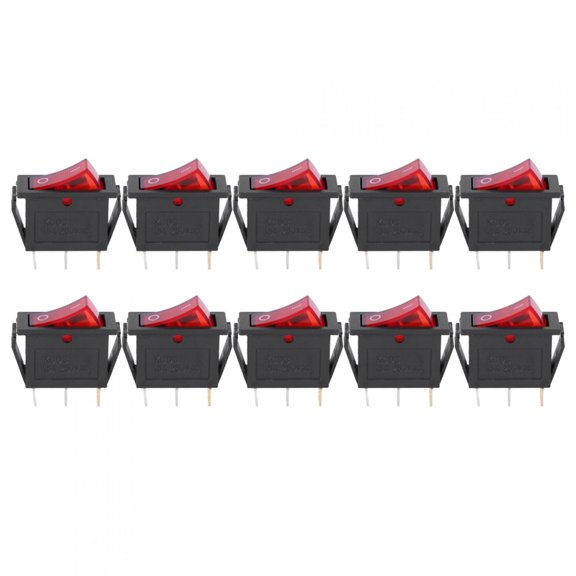 Sarapandan Red LED On/Off Rocker Switch, 3-Pin, 2-Position KCD3 for Household Appliances, Set of 10