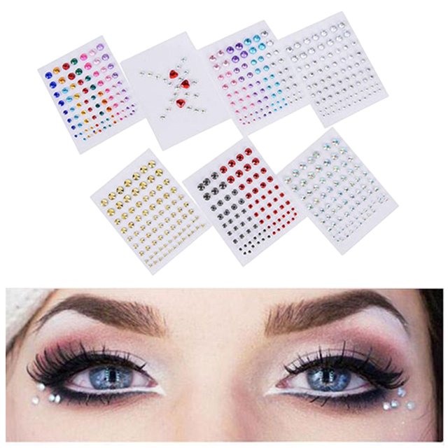 Pegatinas de joyas para la cara Colcomx 7 hojas 3D ojos Cuerpo cara acrílico de imitación brillo multiuso fácil aplicar Flash Colcomx Pegatinas de joyas para la cara