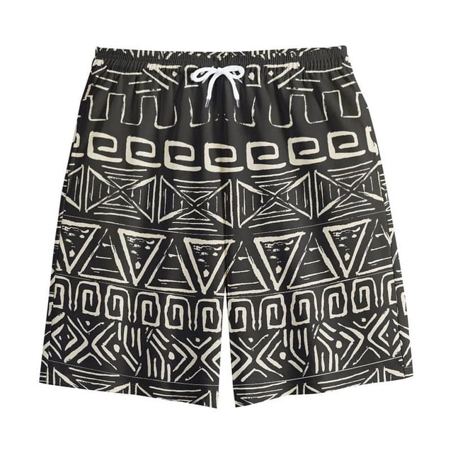 Boho Tribal Aztec Pattern Print Mens Shorts Summer High Elastic Oversized Board Shorts Mens Loose Outdoor Beach Swim Trunk