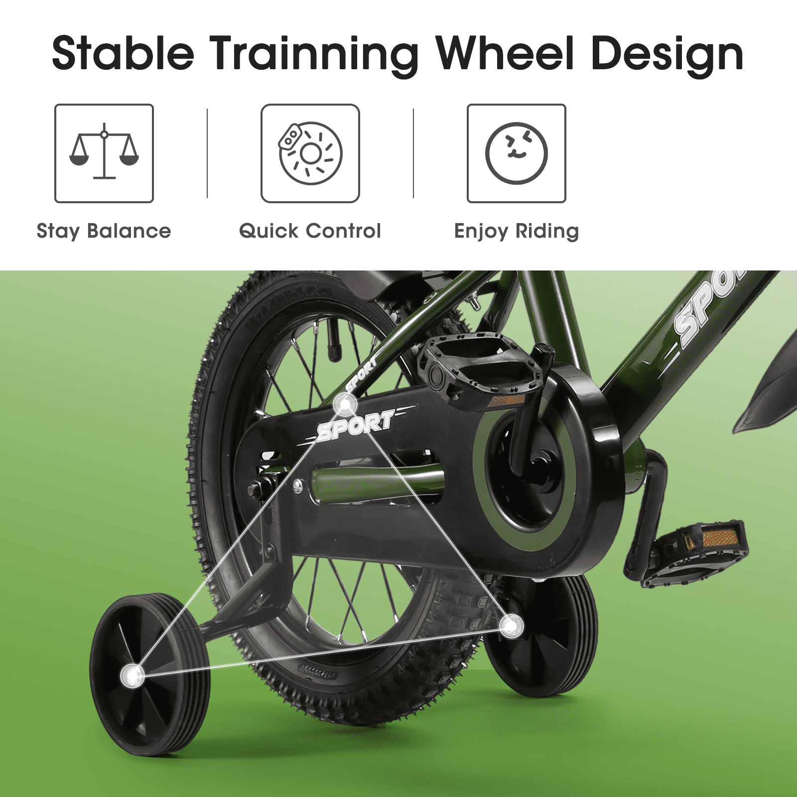 Naipo 14 in Kid Bike Green Children Bikes for Boys Girls Removable Training Wheels Bicycle