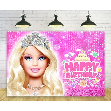 Image of Pink Backdrops for Barbie Birthday Party Decorations Supplies Barbie Baby Shower Photo Background for Girl Birthday Party Cake Table Decorations Barbie Birthday Banner 5x3ft