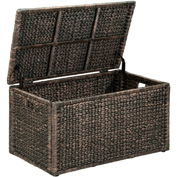 eHemco Heavy-duty Water Hyacinth Wicker Storage Trunk with Metal Frame, 36 by 20 by 18.5 Inches, Brown Wash
