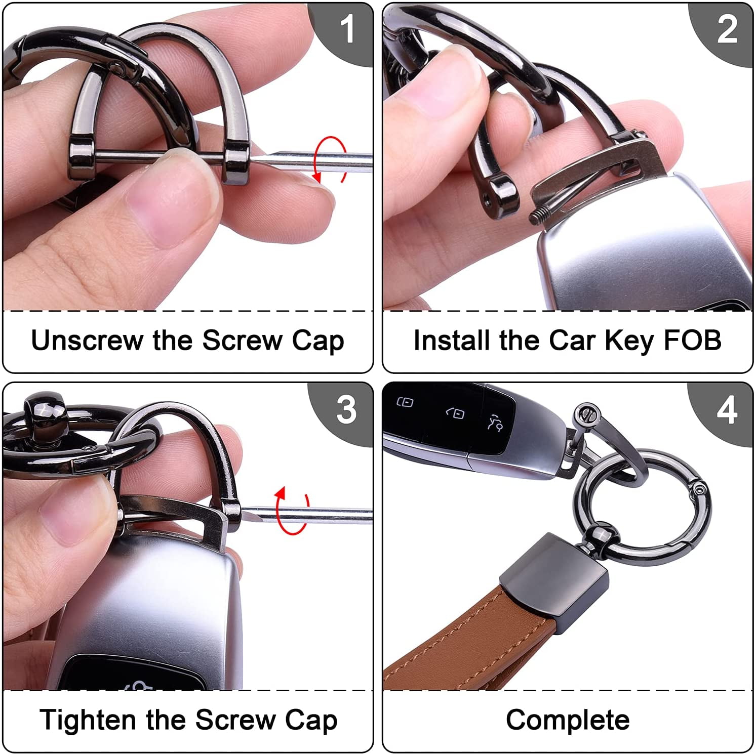 QBUC Genuine Leather Car Keychain