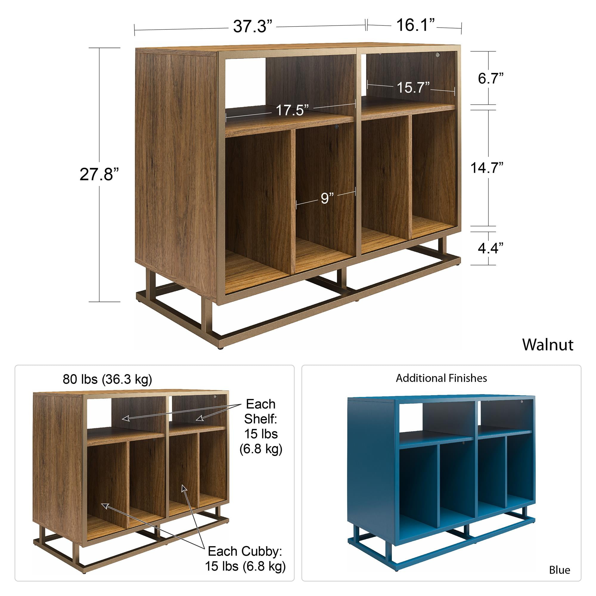 Novogratz Regal Double Wide Record Station/Accent Cabinet, Walnut