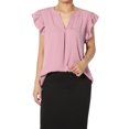 thumbnail image 1 of TheMogan Women's PLUS Ruffle Flutter Sleeve Split Neck Hi Low Hem Relaxed Blouse Top, 1 of 7