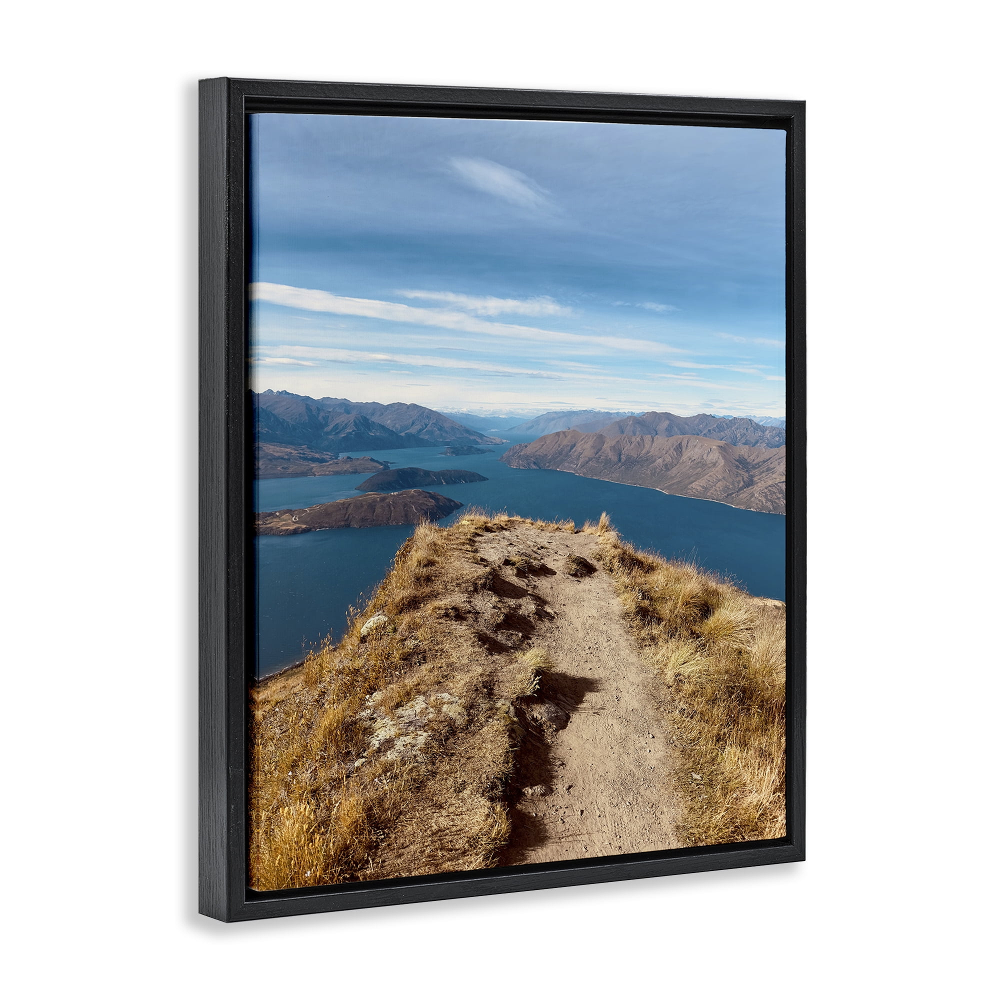 Stupell Industries Cliffs over Blue Sea Landscape Photography Black Floater Framed Art Print Wall Art, 17 x 21