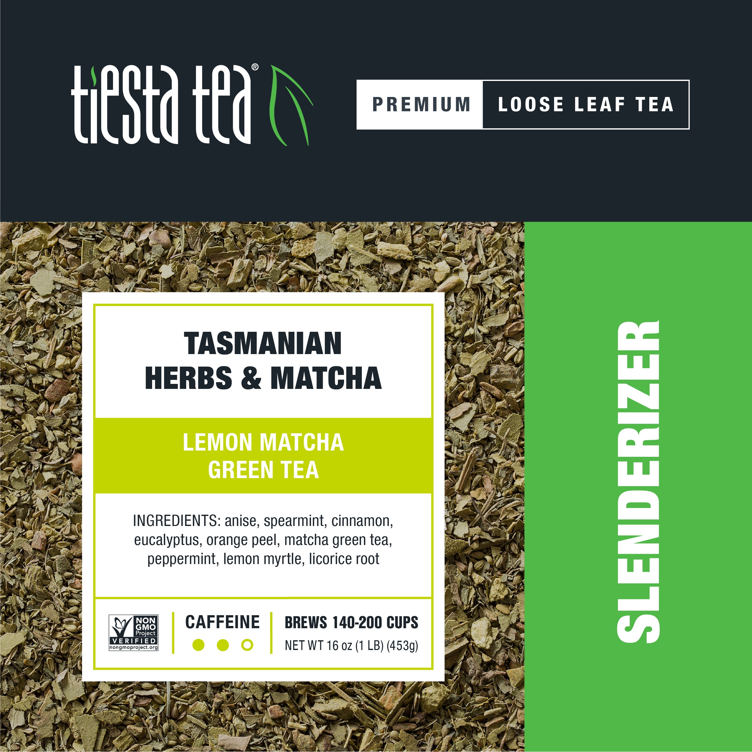 Tiesta Tea - Tasmanian Herbs & Matcha, Slenderizer Loose Leaf Matcha Tea, High Caffeine, GMO-Free, Make Hot or Iced Tea & Brews Up to 200 Cups - 16oz Resealable Bulk Pouch