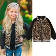 thumbnail image 2 of Girls Children Spring, Autumn and Winter Leopard Print Pattern Color-blocking Long-sleeved Zipper Shirt Baseball Round Neck Jacket, 2 of 12