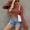 thumbnail image 2 of UYISJ Women's Long Sleeve Crop Tops Bell Sleeve Crew Neck Hollow Out Cover Up Solid Color Loose Fit Sweater Knitted Pullover Top Coffee M, 2 of 5