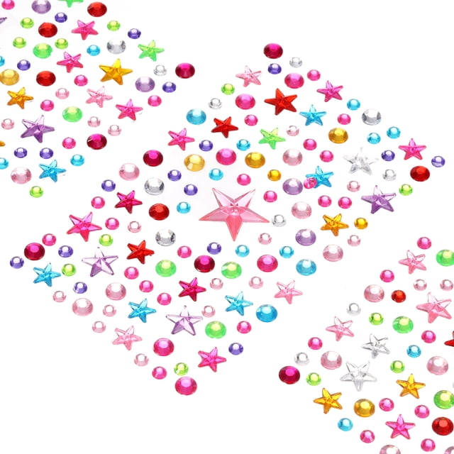 Uxcell 595 Pcs Gems Stickers for Crafts, 5 Sheet Self-Adhesive Gems Bling Star Circular Rhinestone Stickers, Multicolor