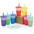 thumbnail image 4 of Plastic Cups with Lids and Straws, 16oz Reusable Plastic Cold Drink Cups with Lids and Straws BPA Free Adult Kids Summer Coffee Tumblers Party Cup 7PACK，Christmas Color Changing Cups, 4 of 9