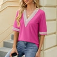 thumbnail image 5 of loopsun Plus Size Tops for Womens,Womens Summer Tops,Women's Fashion Casual Solid Color Short Sleeve V-Neck Blouses Shirts Hot Pink XL, 5 of 5