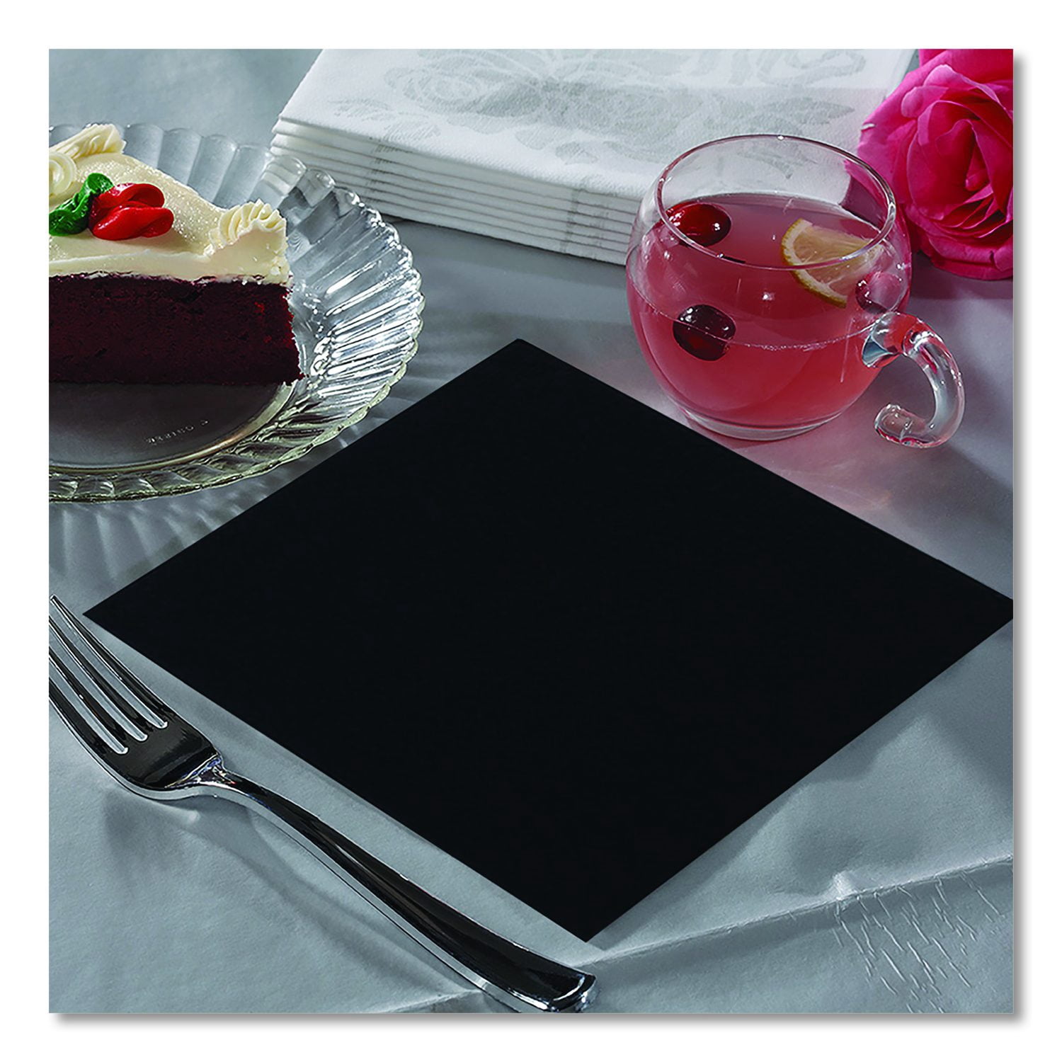 Paterson Beverage Napkins, 2-Ply, 9 x 9, Black, 1,000/Carton