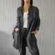 thumbnail image 1 of Chaquetas y abrigos de mezclilla de manga larga sin capucha para mujer, de mezclilla lavada de color sólido, proceso de lavado, camisa larga, chaqueta de mezclilla informal, abrigo para mujer, 1 of 7