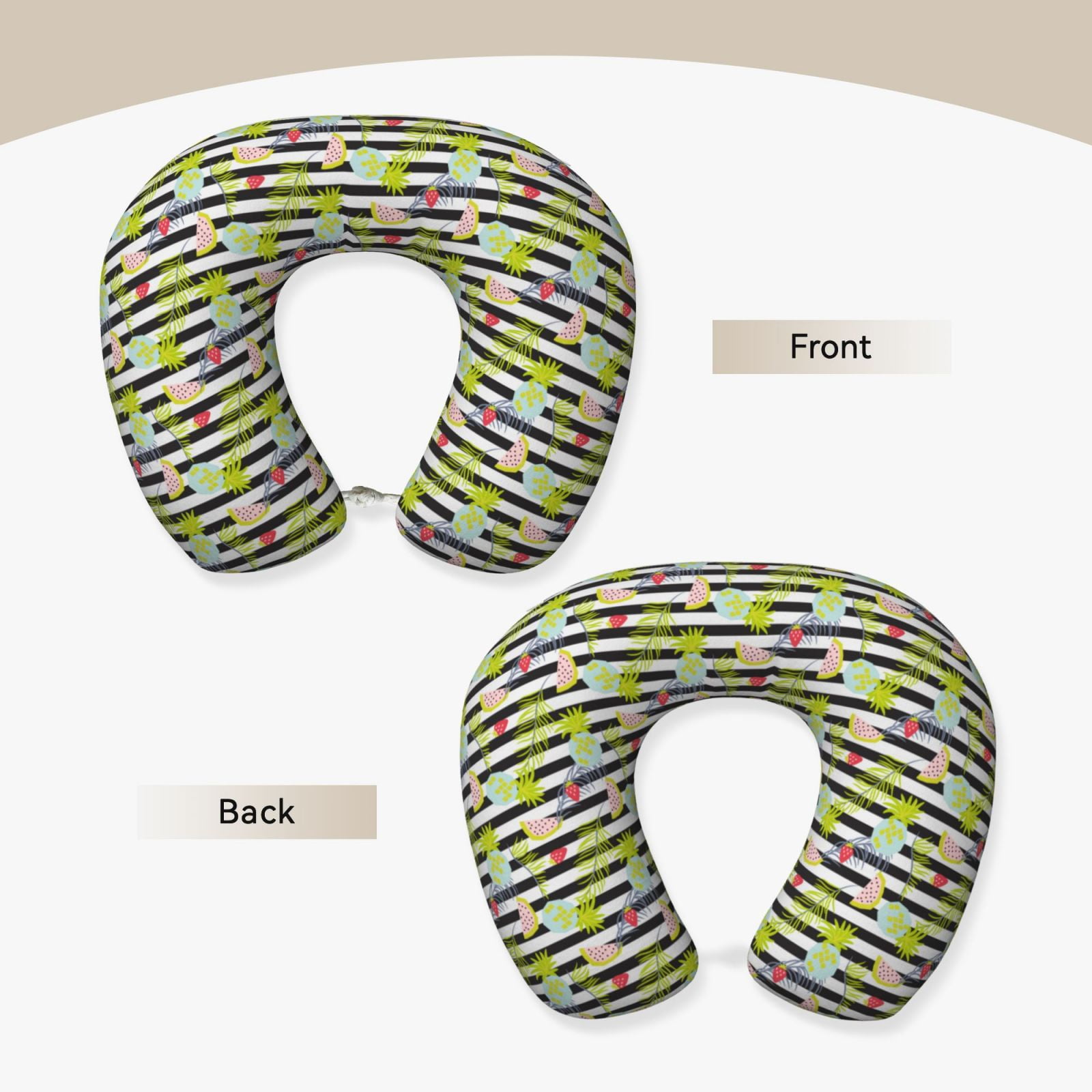 Xecao Striped With Palm Tree Branches Print Memory Foam Cervical Neck Pillow Versatile U-Shaped Pillows for Home,Office,Camping,Travelling,Soft Washable Cover