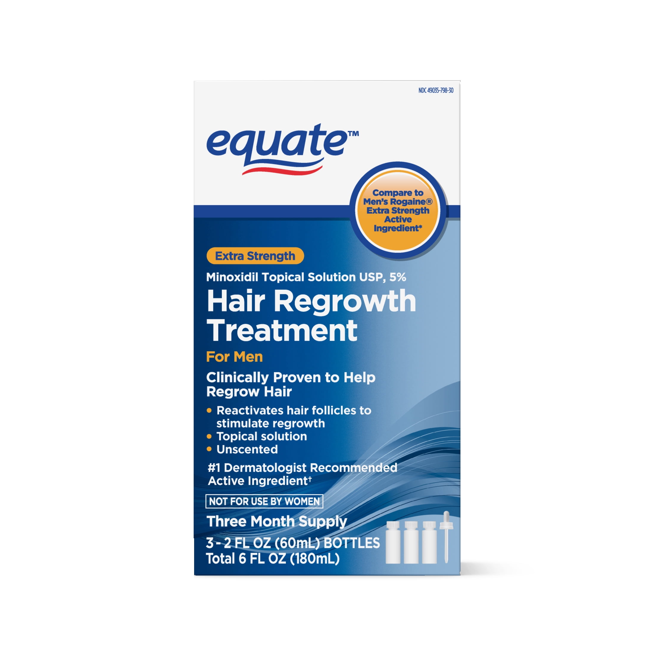 Equate Compare to Men Rogaine Minoxidil Topical Solution 5% Hair Loss &  Regrowth Treatment for Male, 3-Month Supply, 6 fl oz 