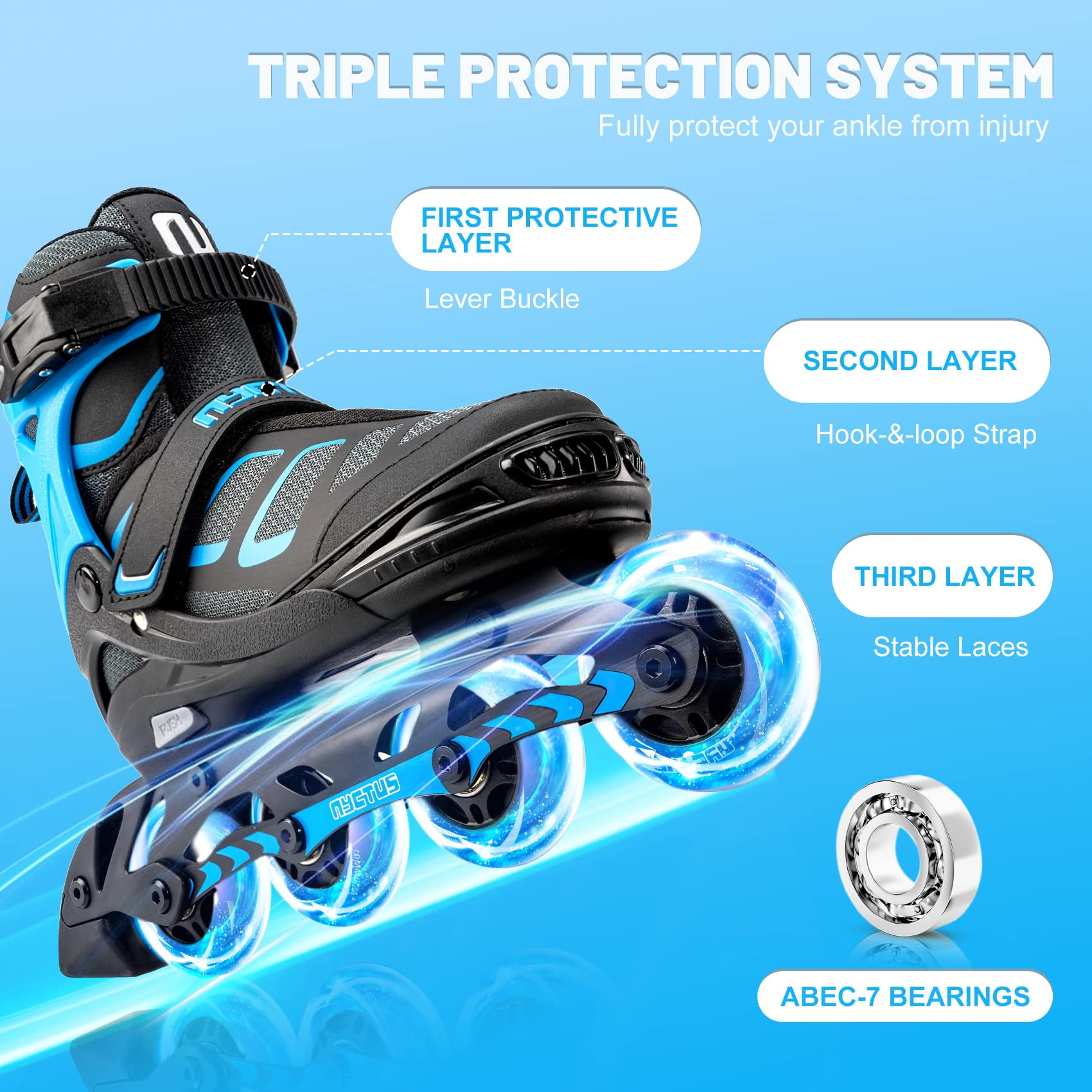Adjustable Inline Skates for Kids and Adults with Full Light up Wheels, Roller Skates for Girls and Boys, Skates Men and Women Outdoor and Indoor - Blue X-Large(8M/9W-10M/12W US)