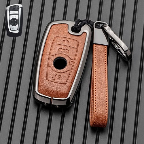 Car Key Fob Cover Case Protector Zinc Alloy Leather Car Smart Remote Key Fob Case Cover For BMW 1 3 4 5 7 Series
