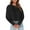 Black, variant on Long Sleeved Women Cropped T-Shirts Round Neck Drop Shoulder Crop Solid Casual Crop Tops