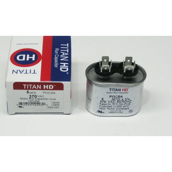 TitanHD POC5A American-Made HVAC Oval Motor Run Capacitor. 5 MFD/UF 370 Volts