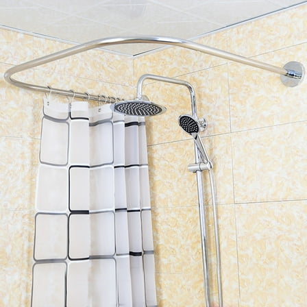 U-Shaped Stainless Steel Shower Curtain Rod 0.9-1.3m with 7.87ft Curtain