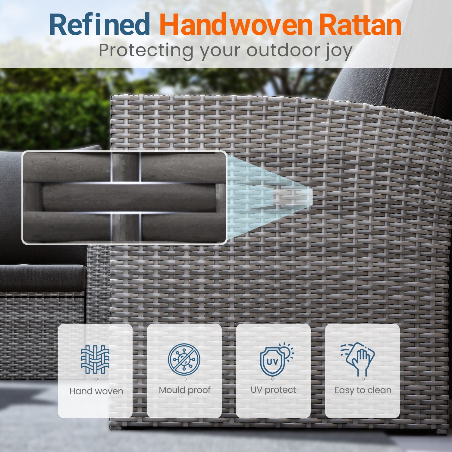 Superjoe 4-Piece Outdoor Patio Furniture Sets, Wicker Rattan Conversation Set, Gray Rattan Black Cushion