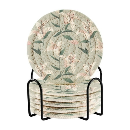 

6 coil coasters 3.94x3.94x0.24 inch water coasters Drink coasters with cup holders Absorbent coasters Heat resistant for bar protection Cartoon White Lily